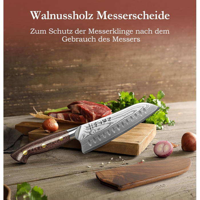 HEZHEN 21см ніж шеф-кухаря з дамаської сталі, 67 шарів, професійний кухонний ніж з дерев'яною піхвою, Full Tang ручка з Micarta
