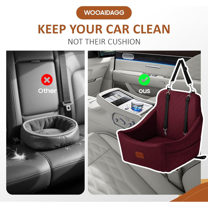 Автокрісло для собак середніх порід, переноска для тварин у машину з кріпленням ременем безпеки, знімна та пральна, з регульованими ременями, 3 ремені (Чорний) (Red, Medium)