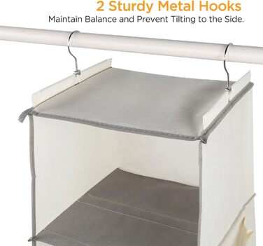 Організатор для шафи Cozary з 5 відділеннями, складаний, з металевими гачками (Бежевий)