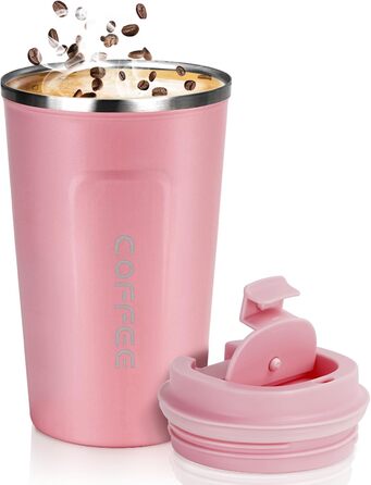 Термокружка Flintronic 510 мл з подвійними стінками, з нержавіючої сталі, з кришкою, для кави та чаю (рожевий)