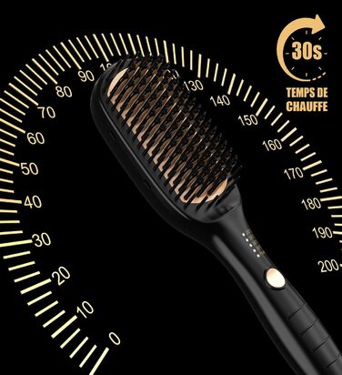 Професійний випрямляч для волосся – щітка-випрямляч, 4 температурні режими, 140°C–200°C, час нагріву 30 секунд, з іонізацією, підходить для всіх типів волосся (золотистий)
