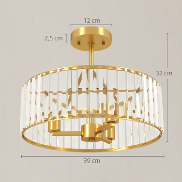 HOMCOM Chandelier with Crystal Shade - 3-Light Gold Metal Finish
