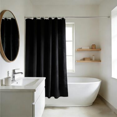 Штора для душу YISURE 150x150 см чорна, текстильна, поліестер, з металевими люверсами, машинне прання