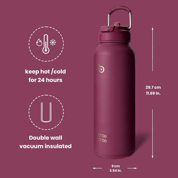 BOTTLE BOTTLE Insulated Water Bottle with Straw, Sport Stainless Steel Water Bottle with Handle Lid, Outdoor Sports Bottle for Pills, 1L (White) (Red)