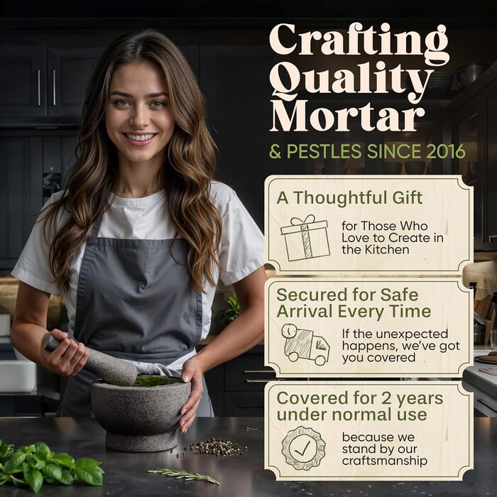 Набір ступки та пестика ChefSofi, 20.3 см, 5 порцій, чорний полірований, великий розмір