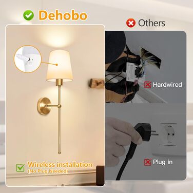 Настінна LED-лампа Dehobo з USB-зарядкою, регульована яскравість, бездротове підсвічування, 3000K-6000K, 12 кольорів RGB, пульт дистанційного керування для спальні, вітальні, коридору, нічника (кругла, золота)