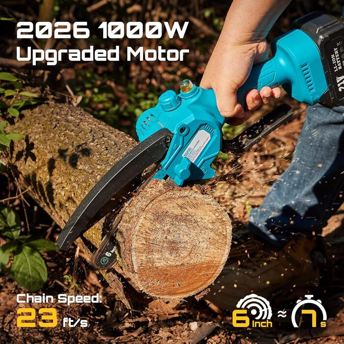 Акумуляторна міні-пила SEESII 6 дюймів (8000mAh) з автоматичною подачею мастила та запасним ланцюгом | Пила для саду, гілок та дрібного дерева