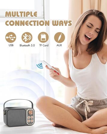 Караоке машина з 2 мікрофонами, портативна Bluetooth колонка для дітей та дорослих, 7 голосових ефектів, ідеально для вечірок та днів народжень (Чорний)