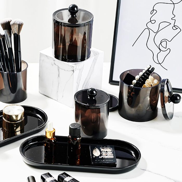 Організатор для косметики ALINK: 3 склянки для ватних паличок, бавовняних дисків та аксесуарів для макіяжу, чорний колір