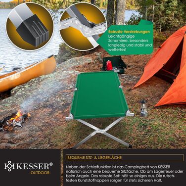 Кемпінг-ліжко KESSER® Klappbett з сумкою, ліхтарем та кишенею, 190 см, сталевий каркас, 600D Oxford, зручне для подорожей