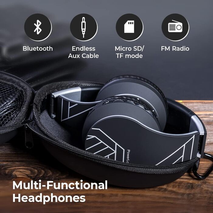 Бездротові навушники PowerLocus Over-Ear з Bluetooth та мікрофоном, складні, з м'якими амбушюрами, Hi-Fi стерео звук, бас, для дітей/дорослих/ТВ/ПК/офісу (срібні)