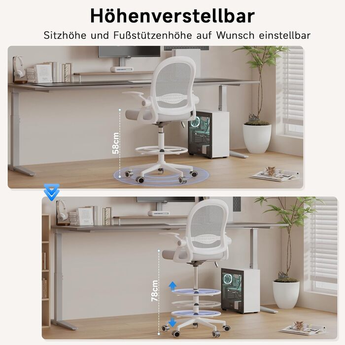 Ергономічне крісло Rattantree для офісу та дому: дихаюча спинка, регульована висота, піднімна підставка для ніг, 360° обертання (Сірий)