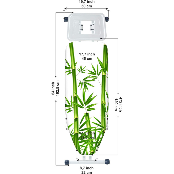 Прасувальна дошка Mabel Home з регулюванням висоти, стійка до пари, з чохлом, білий/зелений, 119,4 x 45,7 см