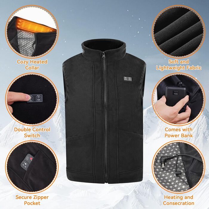 Обогреваемая жилетка з Powerbank (16000mAh), 3 режими нагріву, для чоловіків та жінок, Outdoor, скії, кемпінг