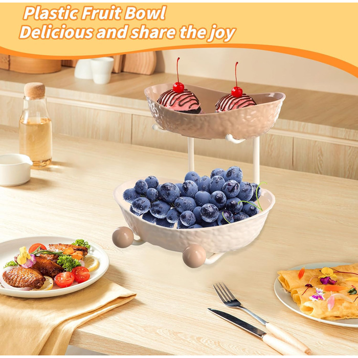 Багатоярусна фруктова етажерка, миска для фруктів, пластикова, з металевою полицею, сервірувальний стійка, фруктові миски для буфетів, закусок, овочів та десертів