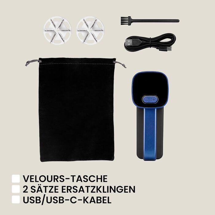 ZEEGMA LINTEE Чорний Фетрошліфувальник Електричний для різних тканин, 5W, 3 набори лез, 3 швидкості, контейнер 100 г, LCD дисплей, акумулятор 1800 mAh, LED підсвічування, USB-C кабель