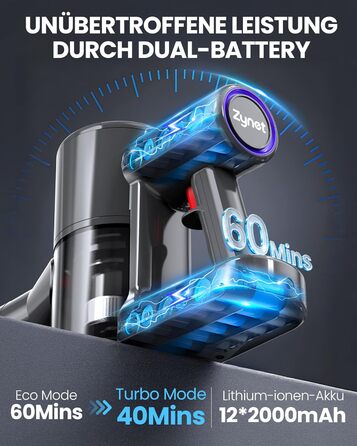 Бездротовий акумуляторний пилосос DP2 з подвійним акумулятором, 45KPa, 60 хвилин роботи, 500W, LED-дисплей, телескопічна труба, вертикальне зберігання, світло GreenEye, ідеальний для шерсті тварин/килимів/твердих підлог, золотий