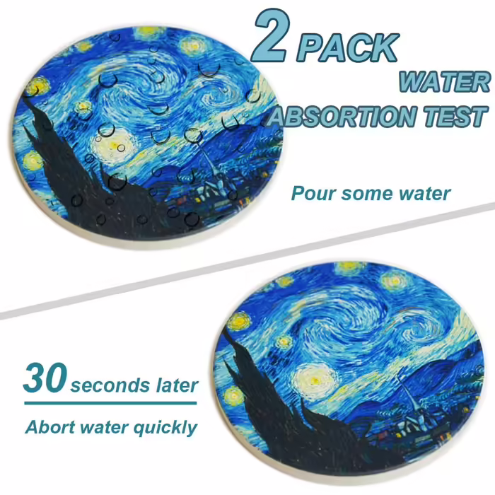 WOW DING Coasters for Drinks, Van Gogh Art, Ceramic Coasters – use 2 famous Van Gogh paintings, unique housewarming gifts, decoration