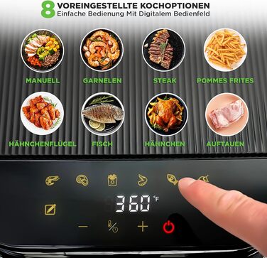 Фритюрниця NutriChef 5.5L біла – електрофритюрниця 8-в-1 з LED-дисплеєм. Готування без олії, циркуляція 360° для картоплі, курки, овочів та іншого.