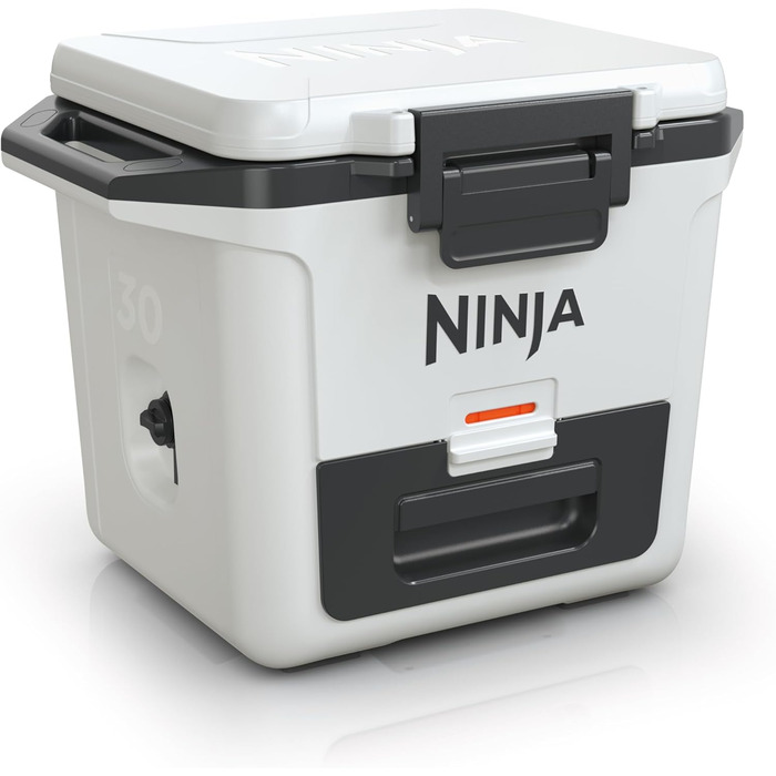 Ninja FrostVault Холодильник 28L, Преміум ізольований, зберігає лід до 6 днів, вбудована шухляда для сухого льоду, вміщує 48 банок, Cloud White FB131EUWH Білий