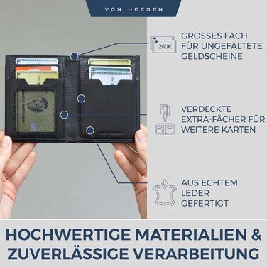 Гаманець VON HEESEN для чоловіків і жінок, чорний, з відділенням для монет, натуральна шкіра