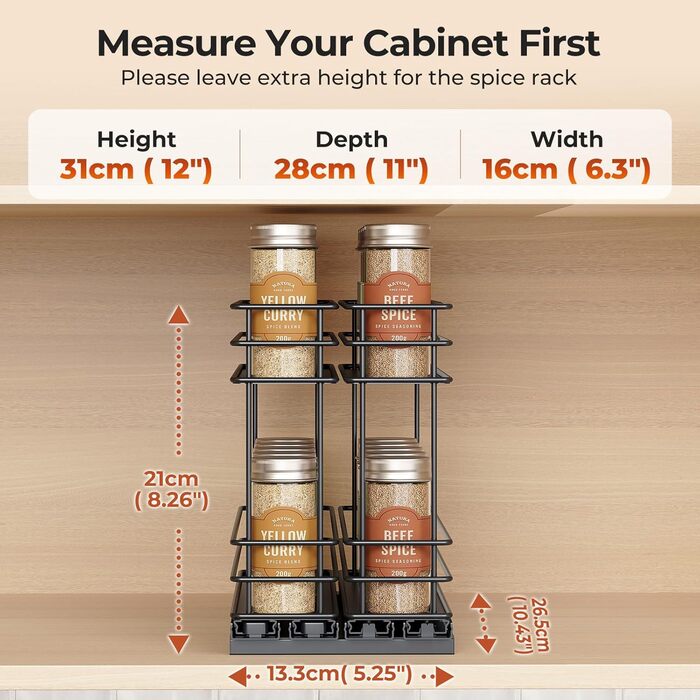 Організатор для спецій Orimade - висувна полиця для спецій, 3 шт (2 шт 5см, чорний)