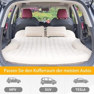 KMZ Automatic Car Mattress, 2 Pillow Car Air Mattress, Double-Sided Thickened Flocked Auto Mattress, Inflatable Car Bed for Trunk Rear Seat