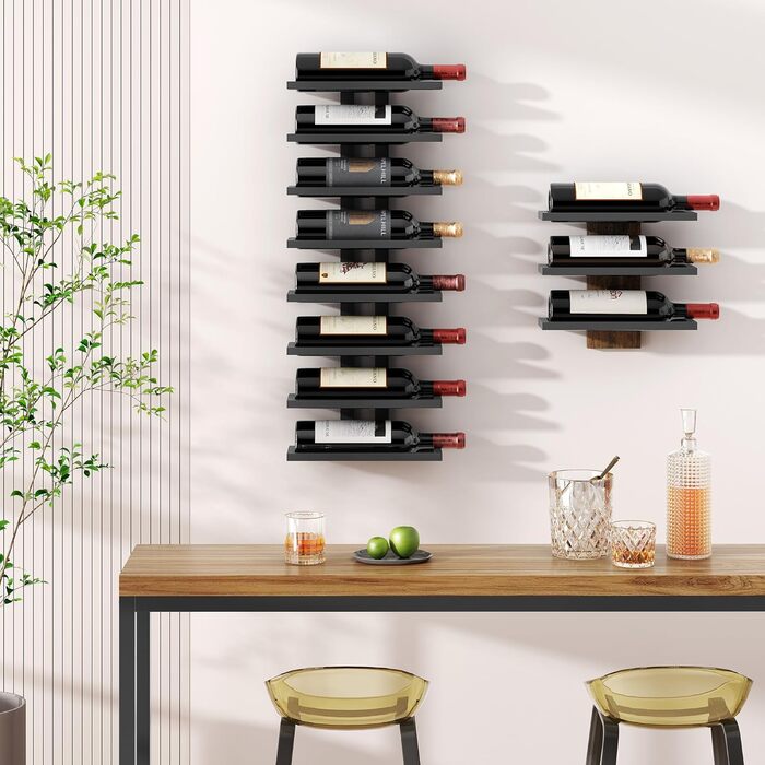 Настінна вітрина для вина FAVOOOSTY з 8 полицями, металева, чорна. Підійде для вітальні, спальні, винного підвалу. 1 комплект