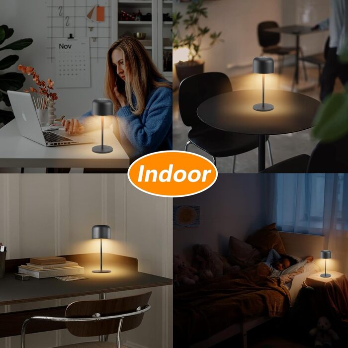 Акумуляторний LED світильник Klighten для столу, димуючий, чорний, алюміній, IP54, 21 см. 3 кольори світла (3000K-6000K), USB-C зарядка, комплект 2 шт.