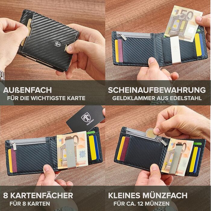 Чоловічий шкіряний гаманець Travando New York з кліпсою для грошей, RFID захистом, картхолдером, компактний, преміум якість, ідеальний подарунок