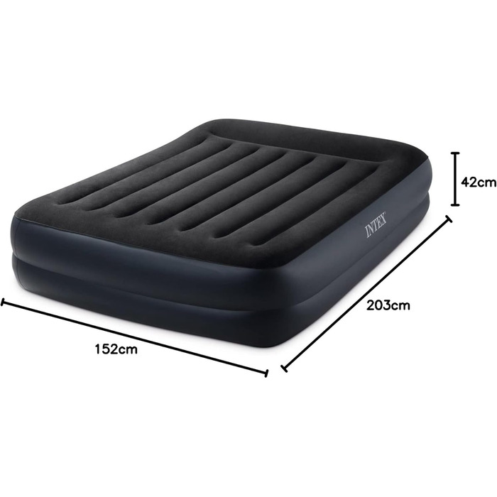 Надувне ліжко Intex Queen Pillow Rest Raised з подушкою, Fiber-Tech, 152x203x42 см, чорне/синє