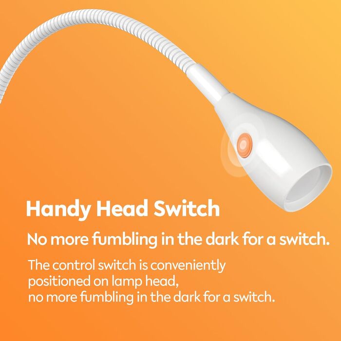 Світлодіодна настільна лампа Acegoo для читання з гнучким регульованим кронштейном (білий). Лампа для ліжка, настінна, диммована, 3000K, поворотна головка для спальні та книг.