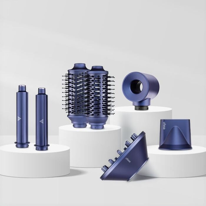 Усафе Хаарстайлер Про Глам Твіст 7-в-1 з цифровим безщітковим мотором, системою Коанда, керамічним покриттям, іонізатором та професійним аксесуаром (7 в 1, фіолетовий)