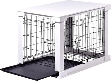 Будка для собак Dobar® Design з дерева, розмір M - будок з поверхнею столу - внутрішня собача будка - собача будка з масиву - журнальний столик - 83 x 55 x 59 см - білий