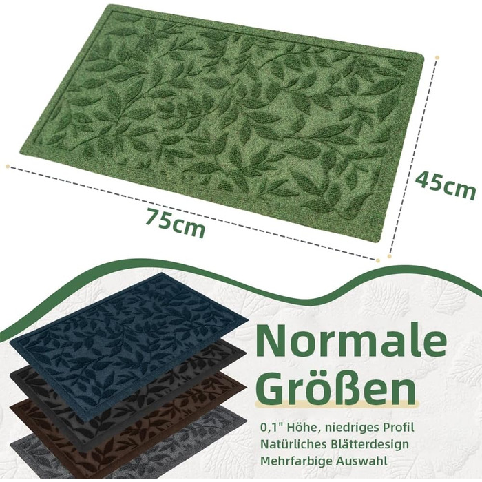 Килимок для дому та вулиці з антиковзаючою основою, 45x75 см, зелений