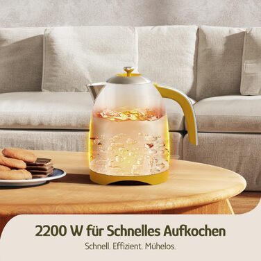 Електричний чайник Hazel Quinn Schneller 1.7л, 2200W, нержавіюча сталь 304, швидкий кип'ятіння, автоматичне вимкнення, захист від сухого кип'ятіння, вінтажний дизайн, BPA-free, перловий білий (жовтий з квітковим візерунком)