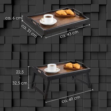 Складаний бамбуковий столик з регулюванням висоти для ліжка та дивана (22,5-32 см) – ноутбук, сніданок, стійка для ноутбука, сніданок, вінтажний колір, бамбук