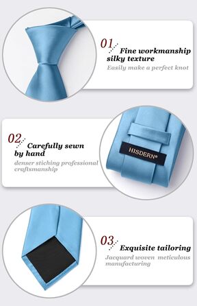 HISDERN Комплект краватки та нагрудного хустинки однотонні для вечірки, весілля, різних кольорів