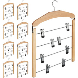 9 x Rock Hangers, Trouser Hangers Wood, 360° Swivel Hook, Clothes Hangers Non-Slip, HBT 45.5x39x2.5 cm, Silver/Natural