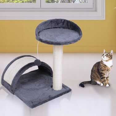 Клітка-гойдалка для котів Kratzbaum 90 см з оглядовою платформою, будиночком та когтеточками. Сізого кольору (V46-SZ)