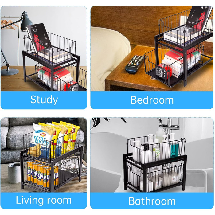 VINILITE Drawer Shelf 2-Tier Pull-Out Cabinet Organizer Kitchen Under-Cabinet Shelf Pull-Out Baskets Dish Cabinet Bathroom Office