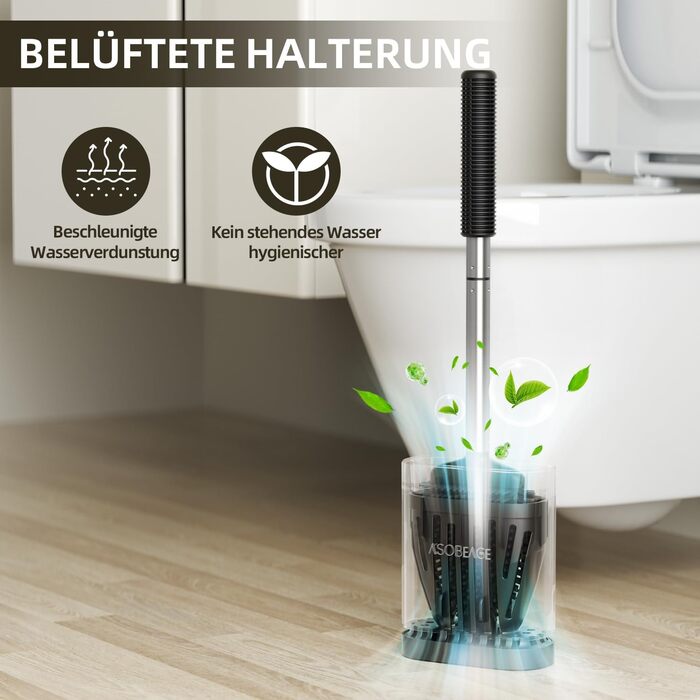 Набір для чищення унітазу ASOBEAGE: силіконова щітка, нержавіюча сталь, кріплення на стіну, швидковисихаючий тримач (Чорний)