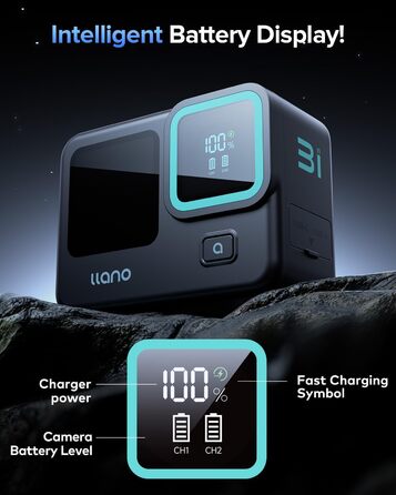 Зарядний пристрій 3-в-1 Llano з подвійним акумулятором для Insta360 Ace Pro 2 / Ace Pro/Ace Action, 30W PD та вбудованим акумулятором 12800mAh, підтримка 2 TF-карт, цифровий дисплей