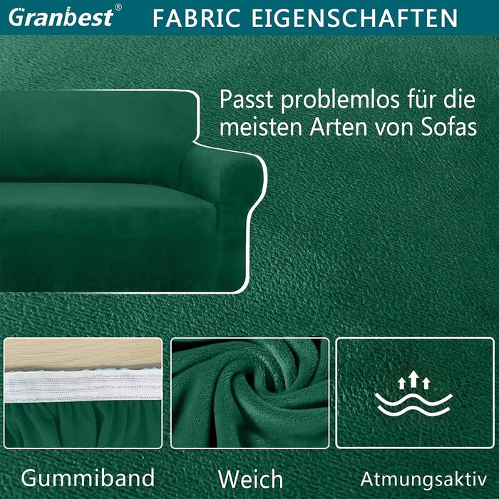 Granbest 1 Pack Thickened Couch Cover Durable Velvet Plush Sofa Cover for Oversized Couch High Stretch Couch Cover for Dogs, Pets Anti-Slip Furniture Protector for Living Room (4 Seater, Dark Green)