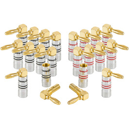 Комплект кутових бананових роз'ємів Poppstar High End (12 шт), 24k позолочені контакти, до 6 мм², чорні та червоні