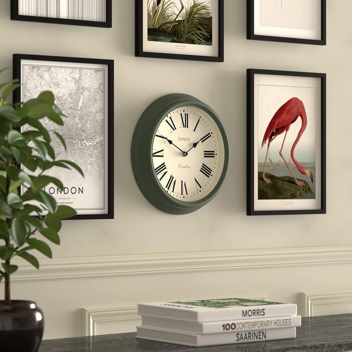 JONES CLOCKS® Venetian Wall Clock | Classic Round | 30cm | Green | Roman Numerals | Traditional design ideal for kitchen, living room, or bedroom