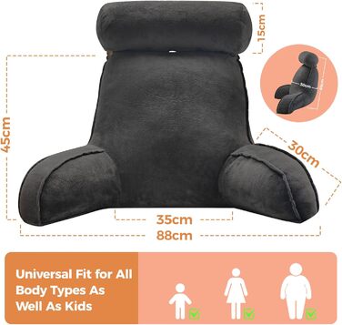 Лежак для ліжка OZMI, велике крісло-подушка 61 см з підголівником для читання, відпочинку та перегляду телевізора, чорний