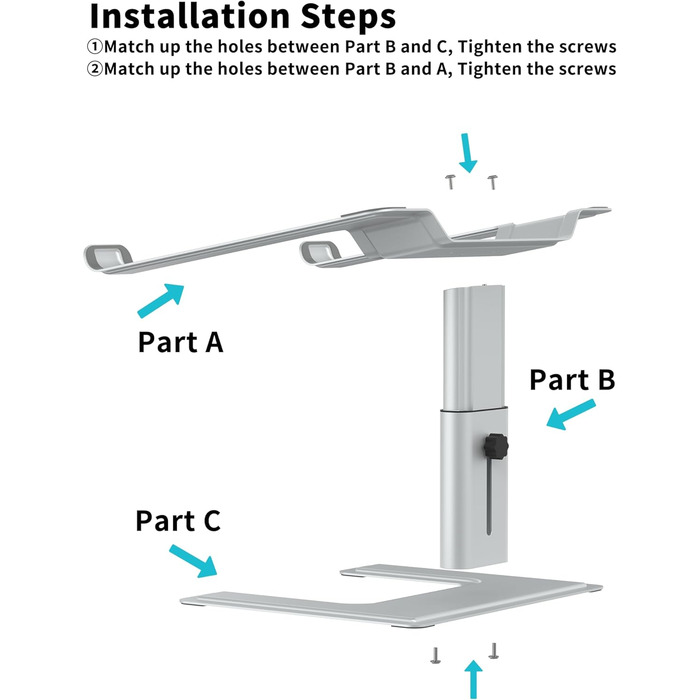 Підставка для ноутбука ALASHI, регульована, ергономічна, металева, чорна, 10-15.6 дюймів