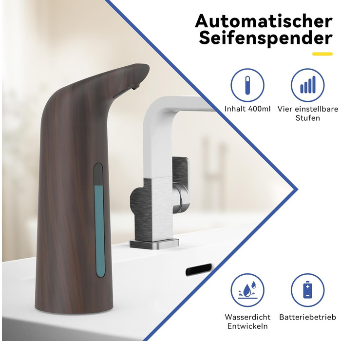 Автоматичний безконтактний диспенсер для мила з 4 рівнями регулювання, 400 мл, електричний, на батарейках, для встановлення на стіл, з інфрачервоним сенсором, бронзовий (400 мл, глибока зернистість)