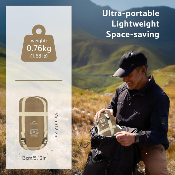 Спальний мішок Naturehike Ultraleicht: ультралегкий, 680/760г, для 3 сезонів, 190x75/205x85см, для походу, рюкзака, кемпінгу, 15°C, зелений XL (темно-коричневий/світло-коричневий)